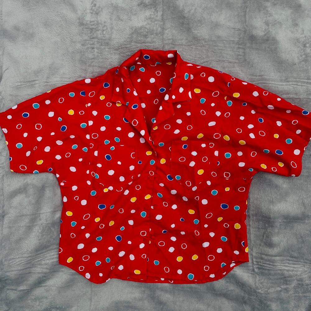 Mod Polka Dot Retro Blouse Vintage Handmade 60s‎ Style Red M